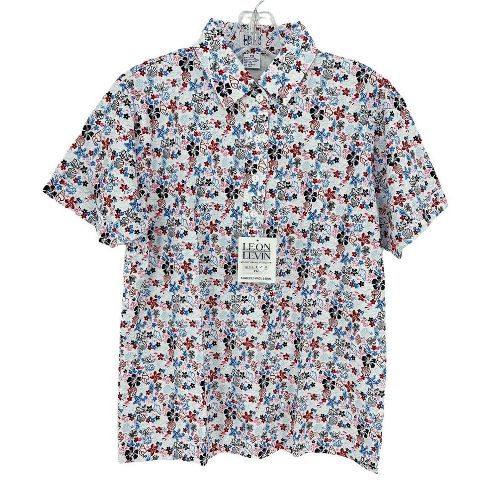 New Leon Levine Polo Shirt Women's PM Short Sleeve Seashell Floral Print…